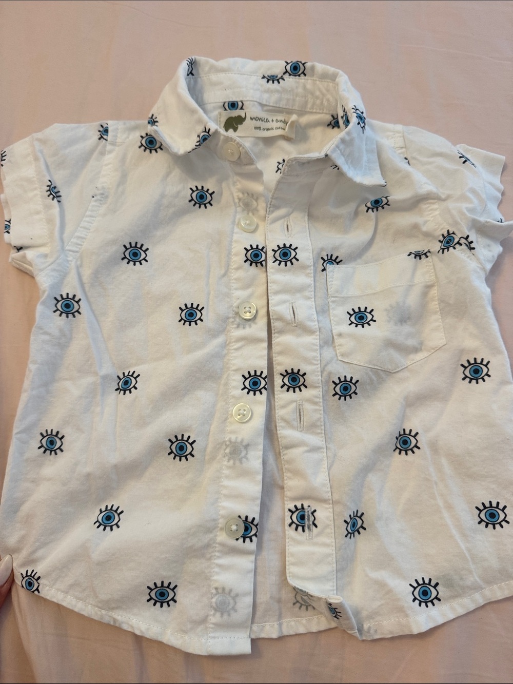 Monica & Andy White Button-Down Shirt with Eye Print size 9-12 months. Worn once